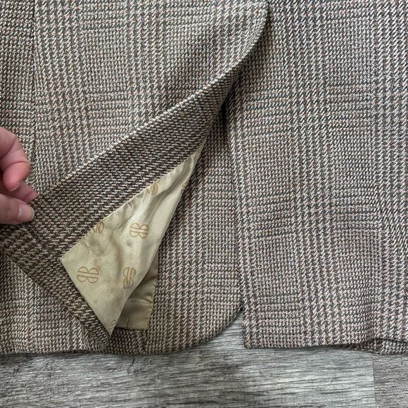 Vintage Bill Blass Glenplaid Brown Tan Wool Blazer - 38R - Picture 6 of 8